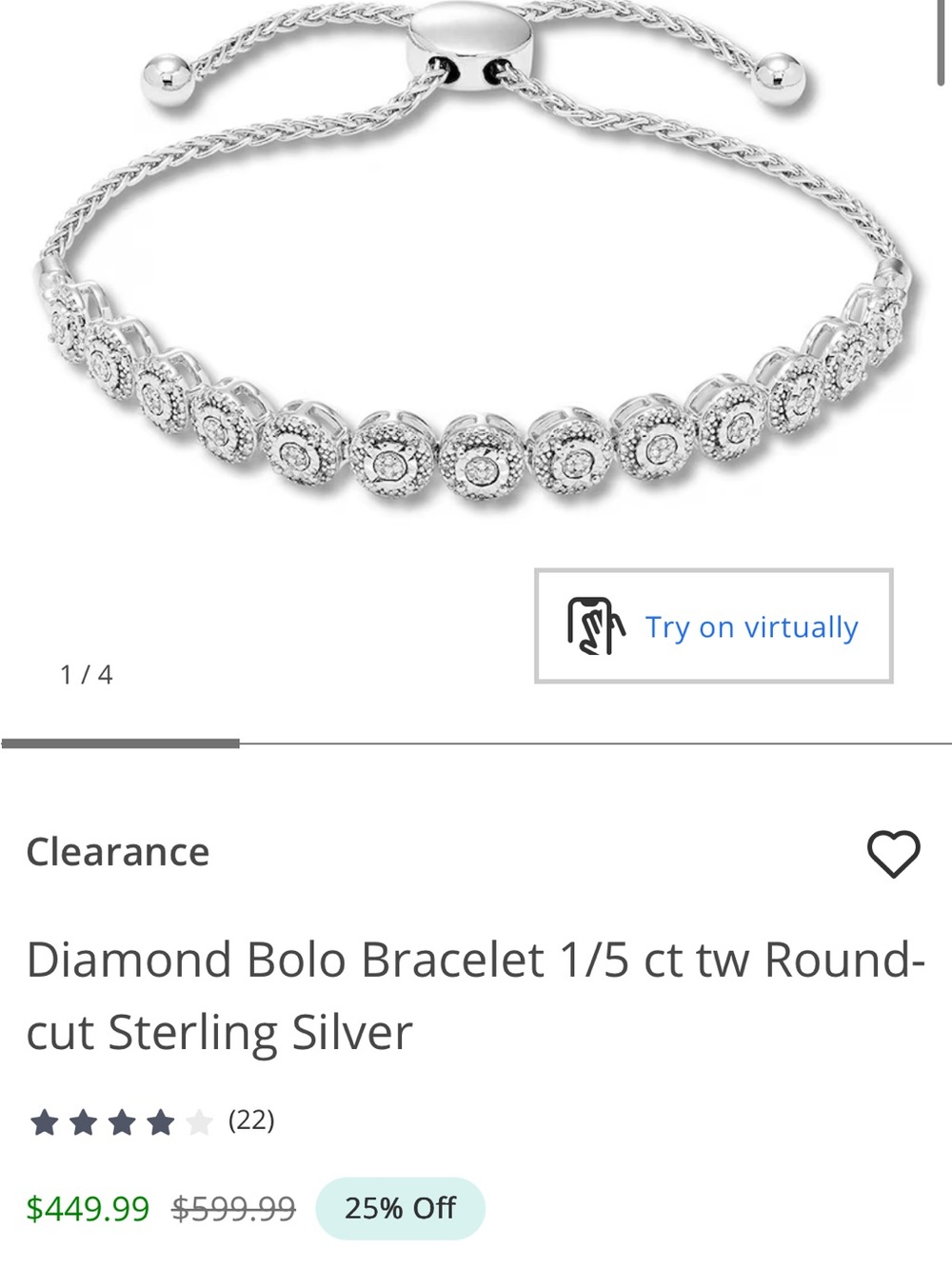 Sterling Silver Diamond Bolo Bracelet — Silver